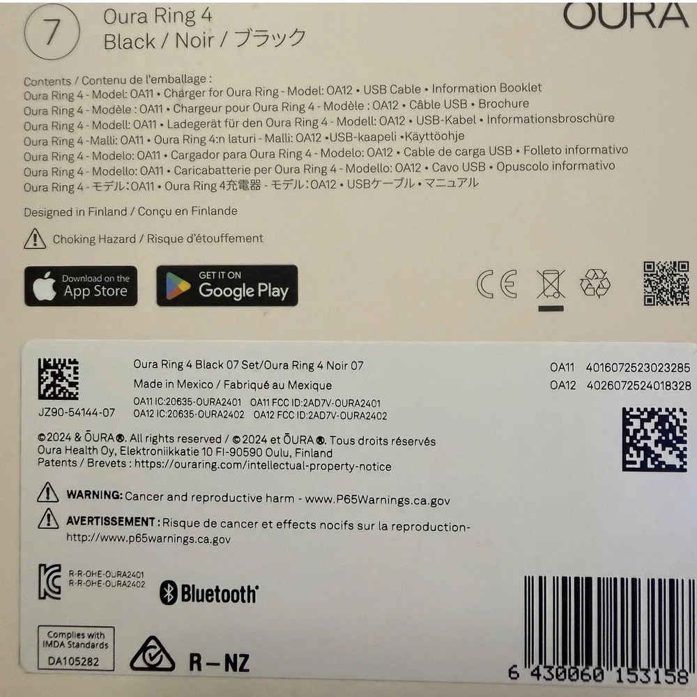 Oura Ring 4 Black Noir Smart Ring Health Tracker Size 7 Model OA11 New In Box